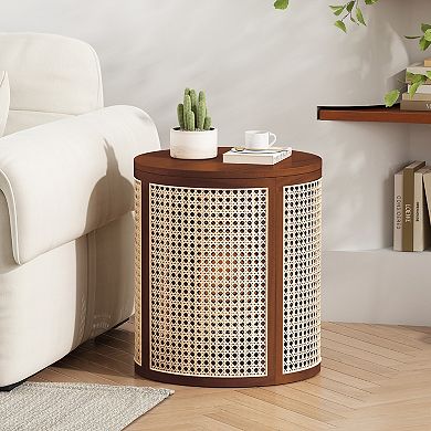 15.7" Round Woven Rattan Side Table
