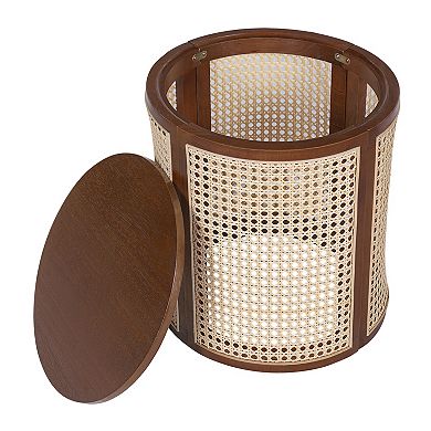 15.7" Round Woven Rattan Side Table