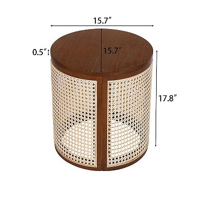 15.7" Round Woven Rattan Side Table