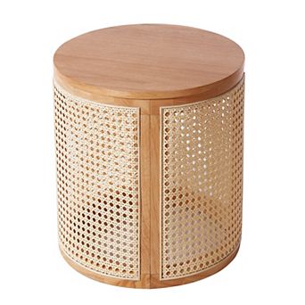 15.7" Round Woven Rattan Side Table