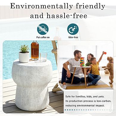 Double Barrel Concrete Side Table for Patio, Garden & Backyard
