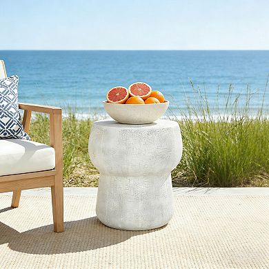 Double Barrel Concrete Side Table for Patio, Garden & Backyard