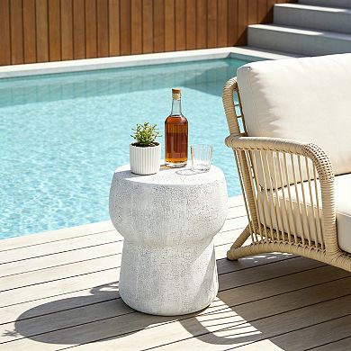 Double Barrel Concrete Side Table for Patio, Garden & Backyard