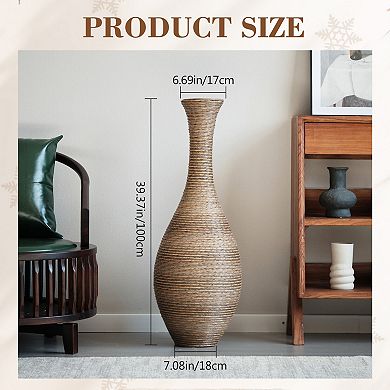 Rattan Floor Vase, 39.37" Tall Two-Tone Decorative Vase