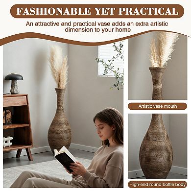 Rattan Floor Vase, 39.37" Tall Two-Tone Decorative Vase