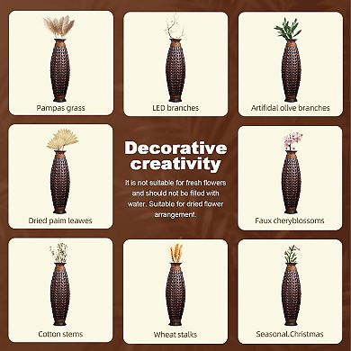 38.97" Handwoven Bamboo Floor Vase for Pampas Grass & Dried Branches