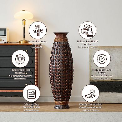 38.97" Handwoven Bamboo Floor Vase for Pampas Grass & Dried Branches