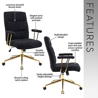Textured Boucle Fabric Office Chair with Padded Arms