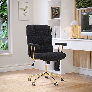 Textured Boucle Fabric Office Chair with Padded Arms