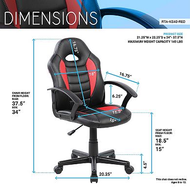 Kid's Racing Style Gaming & Student Chair with Wheels, Pneumatic Height Adjustment
