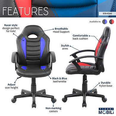 Kid's Racing Style Gaming & Student Chair with Wheels, Pneumatic Height Adjustment