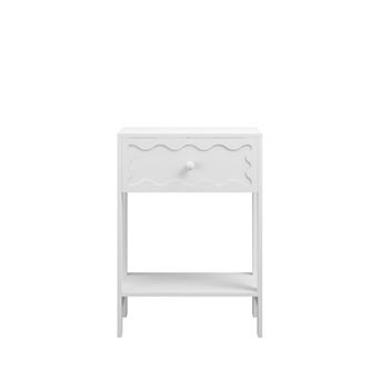 Wave Pattern Nightstand with Drawer & Open Shelf