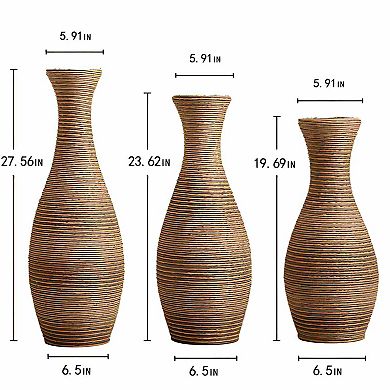 3-Piece Elegant Artificial Rattan Floor Vase Set