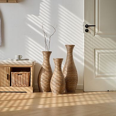 3-Piece Elegant Artificial Rattan Floor Vase Set