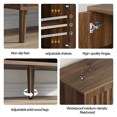 55" TV Stand with Vertical Groove Doors, Adjustable Storage Shelves for Living Room