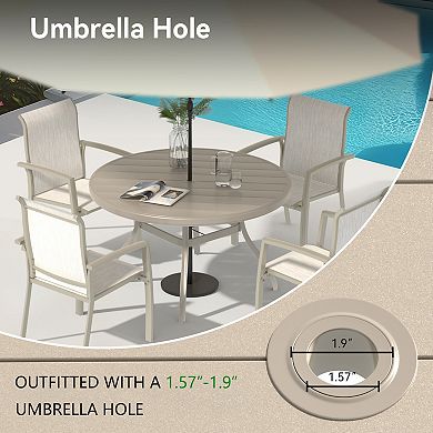 Outdoor Round Patio Dining Table for 4-6 with Umbrella Hole