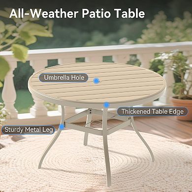 Outdoor Round Patio Dining Table for 4-6 with Umbrella Hole