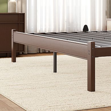 HOMZENE Bed Frame, Solid Wood Platform Bed with Hollow Cut-out Headboard, Easy Assembly
