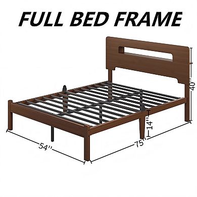 HOMZENE Bed Frame, Solid Wood Platform Bed with Hollow Cut-out Headboard, Easy Assembly