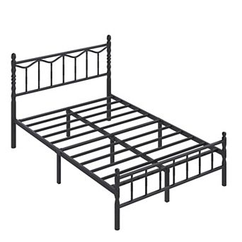 HOMZENE Bed Frame, Wood Platform Bed with Headboard, Sculpted Wave Bed Posts, Easy Assembly