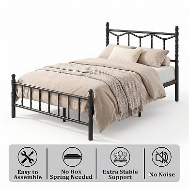 HOMZENE Twin Bed Frame, Metal Platform Bed with Headboard, Sculpted Wave Bed Posts, Easy Assembly