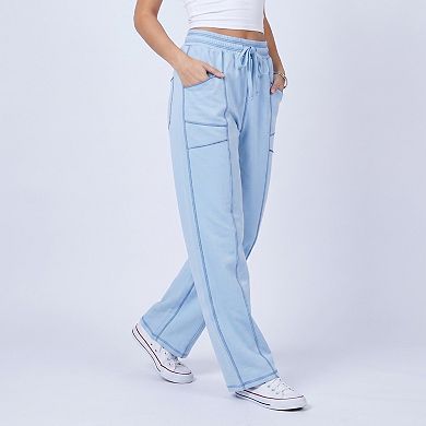 Women's High Rise Drawstring Wide Leg Utility Pants with Patch Pockets