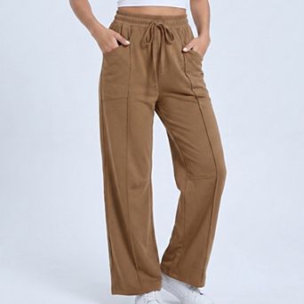 Women's High Rise Drawstring Wide Leg Utility Pants with Patch Pockets