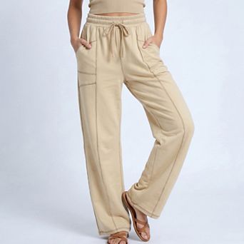 Women's High Rise Drawstring Wide Leg Utility Pants with Patch Pockets