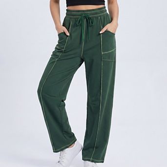 Women's High Rise Drawstring Wide Leg Utility Pants with Patch Pockets