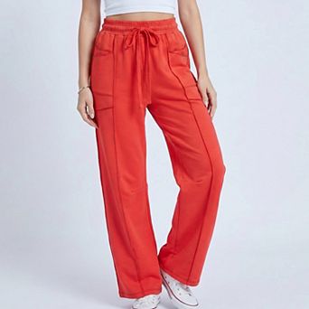 Women's High Rise Drawstring Wide Leg Utility Pants with Patch Pockets