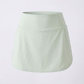 Women's High Waist Athletic Skort with Wide Waistband Curved Hem Stretch Knit and Built In Shorts