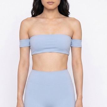 Women's Off Shoulder Bandeau Sports Bra with Arm Strap Detail Smooth Stretch Active Top