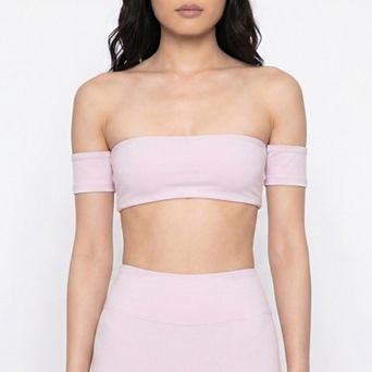 Women's Off Shoulder Bandeau Sports Bra with Arm Strap Detail Smooth Stretch Active Top