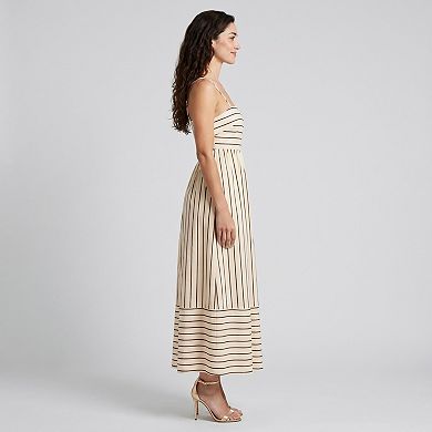 Women's Striped Square Neck Sleeveless Maxi Dress with Fitted Bodice Adjustable Straps