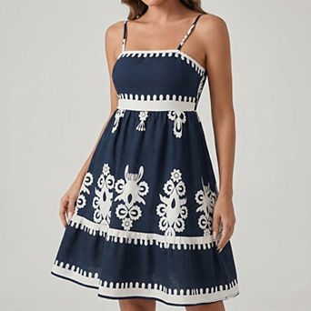 Women's Smocked Strappy Backless Floral Print Vacation Midi Sundress