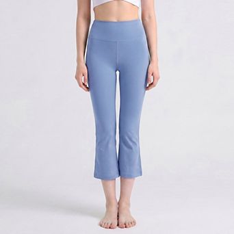 Women's High Waist Cropped Flare Leggings with Wide Waistband Smooth Stretch Pull On Yoga Pants