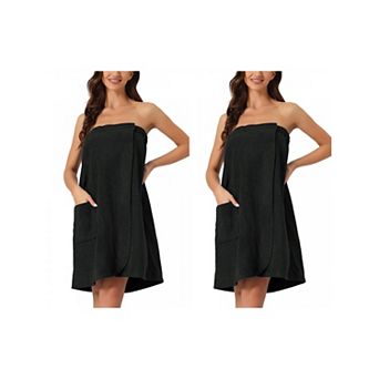 2 Packs Women's Wrap Robe Bathrobe Spa Towels with Shower Cap for Bath Gym