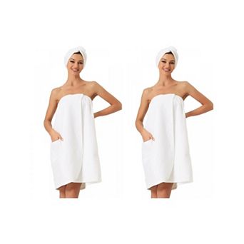2 Packs Women's Wrap Robe Bathrobe Spa Towels with Shower Cap for Bath Gym