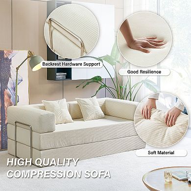 62.9" Convertible Folding Sleeper Sofa Bed with 2 Pillows, Removable Washable Floor Sofa Couch