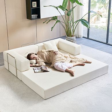 62.9" Convertible Folding Sleeper Sofa Bed with 2 Pillows, Removable Washable Floor Sofa Couch
