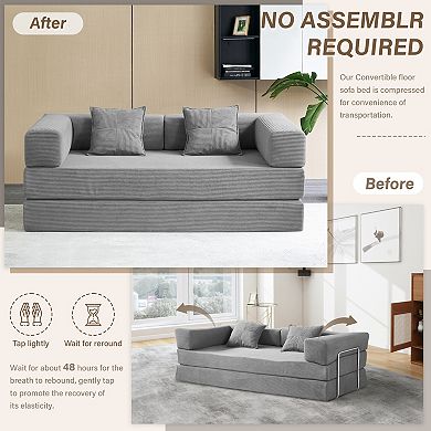 62.9" Convertible Folding Sleeper Sofa Bed with 2 Pillows, Removable Washable Floor Sofa Couch