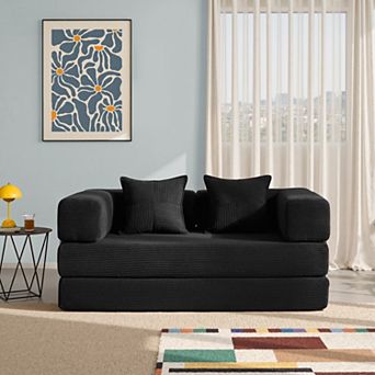 62.9" Convertible Folding Sleeper Sofa Bed with 2 Pillows, Removable Washable Floor Sofa Couch