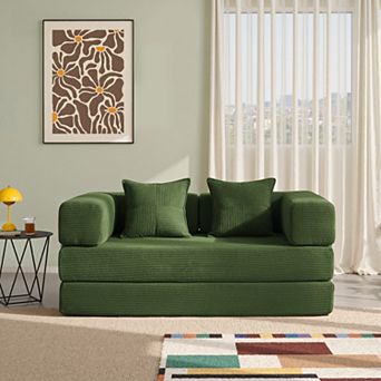 62.9" Convertible Folding Sleeper Sofa Bed with 2 Pillows, Removable Washable Floor Sofa Couch