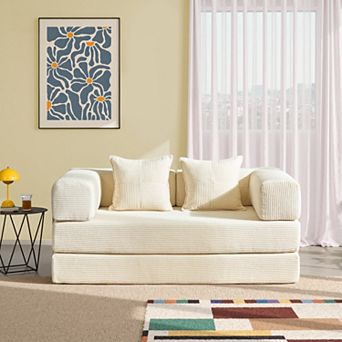 62.9" Convertible Folding Sleeper Sofa Bed with 2 Pillows, Removable Washable Floor Sofa Couch