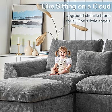 120" Comfy Cloud Couch U Shaped Sectional Sofa with Two Ottomans
