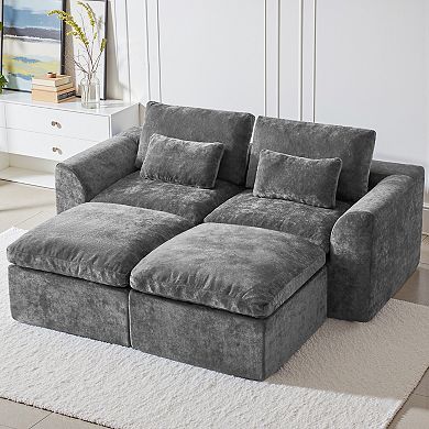 120" Comfy Cloud Couch U Shaped Sectional Sofa with Two Ottomans