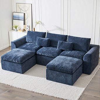 120" Comfy Cloud Couch U Shaped Sectional Sofa with Two Ottomans