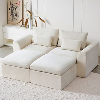 120" Comfy Cloud Couch U Shaped Sectional Sofa with Two Ottomans