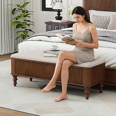 50.8" Solid Wood Storage Ottoman Bench