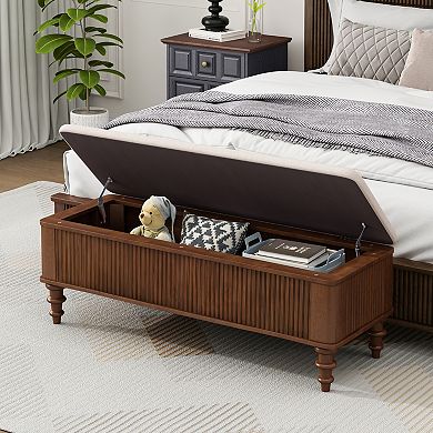 50.8" Solid Wood Storage Ottoman Bench
